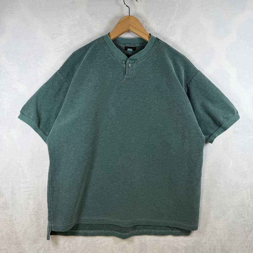 Vintage Gramicci Henley Shirt Green Mens XL Made in USA Cotton T-Shirt Relaxed